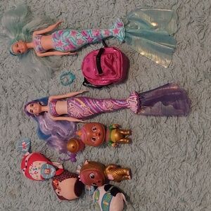 Mixed lot of Two Barbie Doll Mermaids, Squishmallows, Cry Babies & More